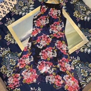 Lori Michaels Floral Chiffon Hankerchief Hem Midi Dress size L